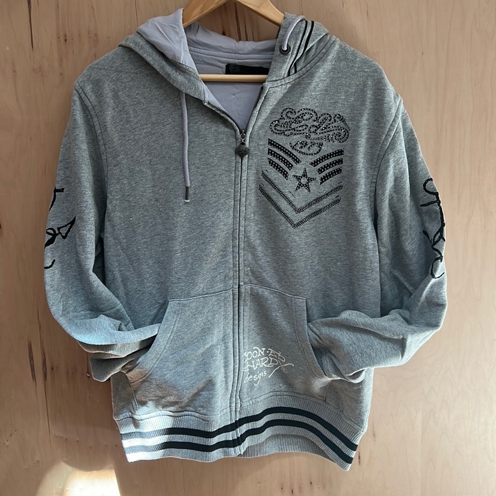 NWOT Ed Hardy USMC grey hoodie zip sweatshirt size L